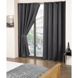 Woven Thermal Blackout Eyelet Curtains - Charcoal / 228cm / 168cm - thumbnail 3