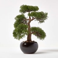 Homescapes Artificial Bonsai Tree in Black Ceramic Pot - Green