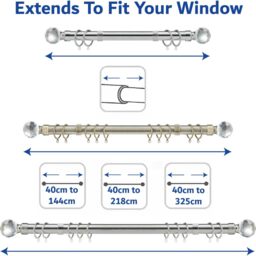 Crystal Extendable Curtain Poles - Chrome / 325cm - thumbnail 3