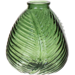 Glass Flora Leaf Finish Vase - 16cm - Green - thumbnail 2