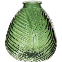 Glass Flora Leaf Finish Vase - 16cm - Green - thumbnail 1