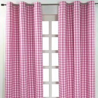 Cotton Block Check Gingham Eyelet Curtain Pair - Pink / 228cm / 137cm - image 1
