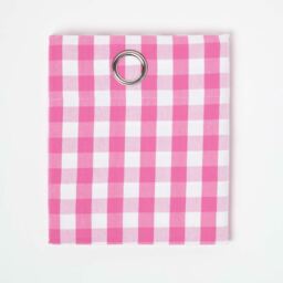 Cotton Block Check Gingham Eyelet Curtain Pair - Pink / 228cm / 137cm - thumbnail 3