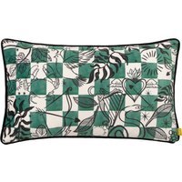 Mythos Velvet Piped Cushion - Green/Natural / 80 Polyester 20 Feather