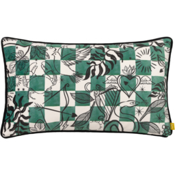 Mythos Velvet Piped Cushion - Green/Natural / 80 Polyester 20 Feather - thumbnail 2