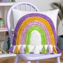 Rainbow Tassels Tufted Cushion - White / 80% Polyester, 20% Feather - thumbnail 2