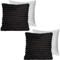 Pack Of Faux Fur Ribbed Filled Cushions - Black / 2 - thumbnail 1