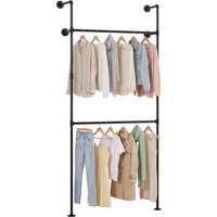 Wall Mounted Industrial Pipe Garment Organizer - Black