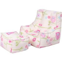 Kids Bean Bag Chair with Footstool Comfy Beanbag - Neutral