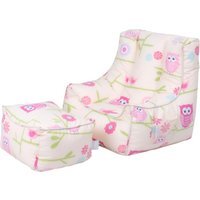 Kids Bean Bag Chair with Footstool Comfy Beanbag - owl - image 1