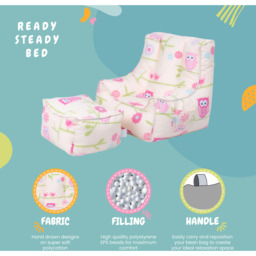 Kids Bean Bag Chair with Footstool Comfy Beanbag - owl - thumbnail 4