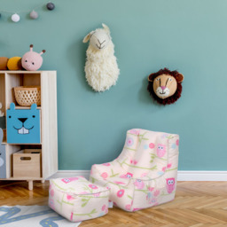 Kids Bean Bag Chair with Footstool Comfy Beanbag - owl - thumbnail 2