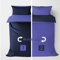 Soft Touch Plain Reversible Microfibre Duvet Cover and Pillowcase Set - Blue/Navy / King