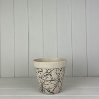 Beige Earthy Natural Bamboo Flower Pot With Silhouette Branch Design - Beige