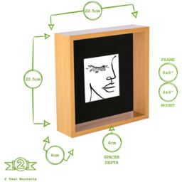"3D Deep Box Photo Frame - 8 x 8"" with 4 x 4"" Mount - Light Wood/Ivory" - thumbnail 4