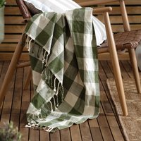 Chesil Check Tasselled 100 Cotton Throw - Moss