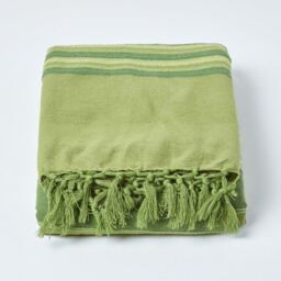 Cotton Morocco Striped Green Throw - Green / 225 x 255 cm - thumbnail 4
