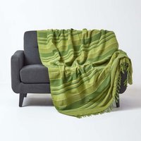 Cotton Morocco Striped Green Throw - Green / 225 x 255 cm