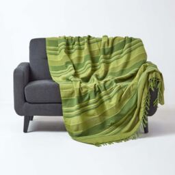 Cotton Morocco Striped Green Throw - Green / 225 x 255 cm - thumbnail 2