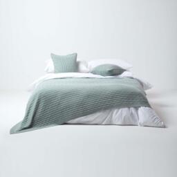 Homescapes Cotton Cable Knit Throw - Duck Egg Blue / 170cm - thumbnail 3