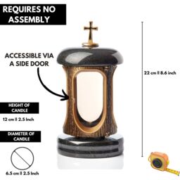 Memorial Lantern with Cross - Round Granite Tribute Lantern - Black & Brown - thumbnail 4