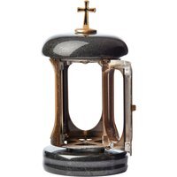 Memorial Lantern with Cross - Round Granite Tribute Lantern - Black & Brown