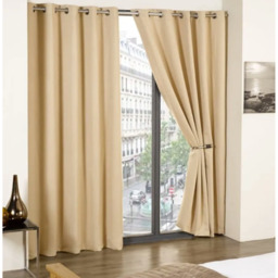 Woven Thermal Blackout Eyelet Curtains - Beige / 183cm / 168cm - thumbnail 4