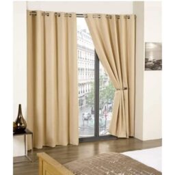 Woven Thermal Blackout Eyelet Curtains - Beige / 183cm / 168cm - thumbnail 3