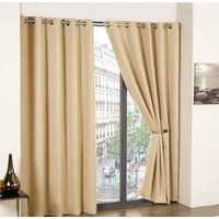 Woven Thermal Blackout Eyelet Curtains - Beige / 183cm / 168cm - thumbnail 1