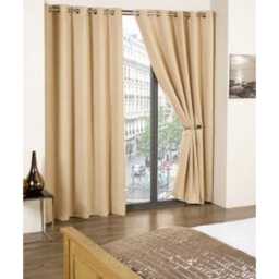 Woven Thermal Blackout Eyelet Curtains - Beige / 183cm / 168cm - thumbnail 2