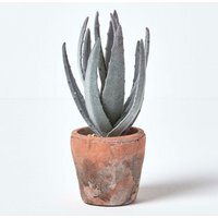 Homescapes Aloe Vera Artificial Succulent in Rustic Terracotta Pot, 21 cm Tall - Green - image 1