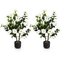 2 Pack Artificial Camellia Tree Faux Flower Plant - White