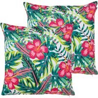 Tropical Pink Flower Outdoor Cushion (Set of 2) - White - image 1