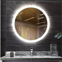 LED Mirror Illuminated Anti Fog One Touch Switch Round Large - Silver