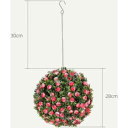 HOMCOM Set of 2 Decorative Artificial Plants UV-protected Topiary Rose Balls - Pink - thumbnail 2