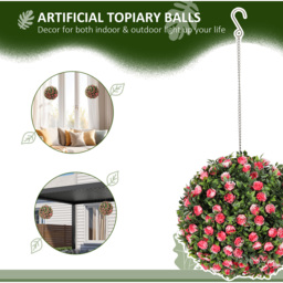 HOMCOM Set of 2 Decorative Artificial Plants UV-protected Topiary Rose Balls - Pink - thumbnail 3