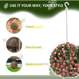 HOMCOM Set of 2 Decorative Artificial Plants UV-protected Topiary Rose Balls - Pink - thumbnail 5