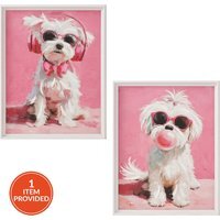 Poised Pink Maltese Dog Framed Art