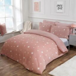 Dreamscene Star Teddy Fleece Duvet Cover Bedding Set - Pink / Double - thumbnail 2