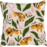 Cute Tigers And Tropical Leaves And Flowers Outdoor Cushion - Yellow / 60cm - image 1