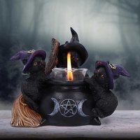 Familiar Cauldron Black Cat Candle Holder - 12.5cm