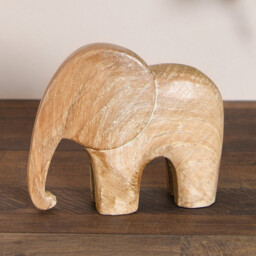 Set of 2 Wood Effect Elephant Ornaments - Natural - thumbnail 2