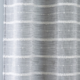 Pair of Eyelet Header Sheer Linen-Look Voile Panels with Chenille Stripe Design - Grey / 183cm - thumbnail 3