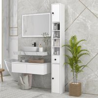 kleankin 180cm Tall Slim Bathroom Cabinet - White - thumbnail 1