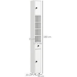 kleankin 180cm Tall Slim Bathroom Cabinet - White - thumbnail 5