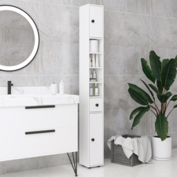 kleankin 180cm Tall Slim Bathroom Cabinet - White - thumbnail 4
