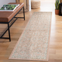Maia Washable Living Room Traditional Floral Oriental Area Rug Low Pile Non Slip - Coral / 240cm - thumbnail 5
