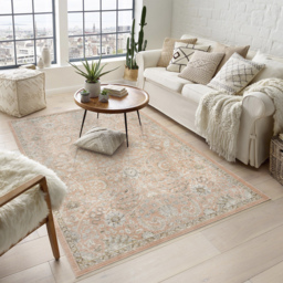 Maia Washable Living Room Traditional Floral Oriental Area Rug Low Pile Non Slip - Coral / 240cm - thumbnail 2