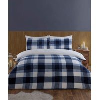 Teddy Fleece Printed Check Duvet Set - Navy / King - thumbnail 1