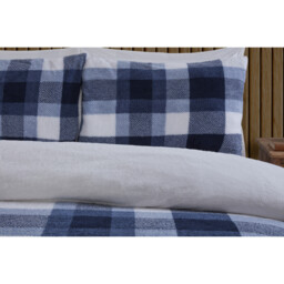 Teddy Fleece Printed Check Duvet Set - Navy / King - thumbnail 2